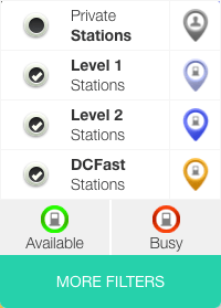 Screenshot of the ChargeHub Map filters